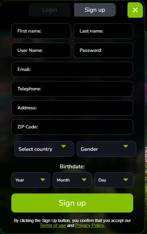 Eternal Slots Registrierung